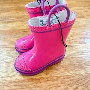 Western Chief Bright Pink Kids Rain Boots with Purple Trim